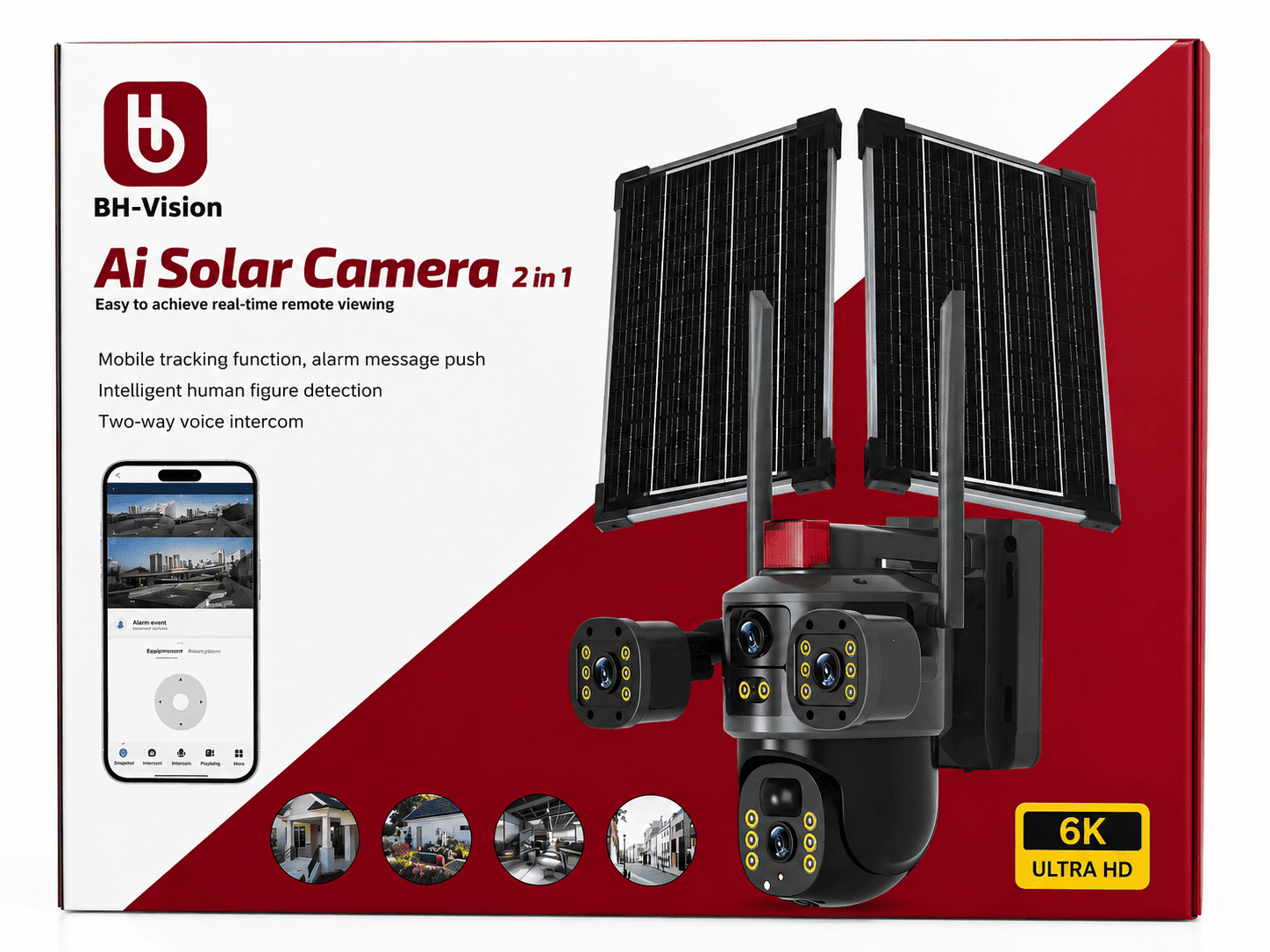BH-Vision AI Solar Camera 2-in-1 | 6K Ultra HD Wireless Outdoor Security Camera