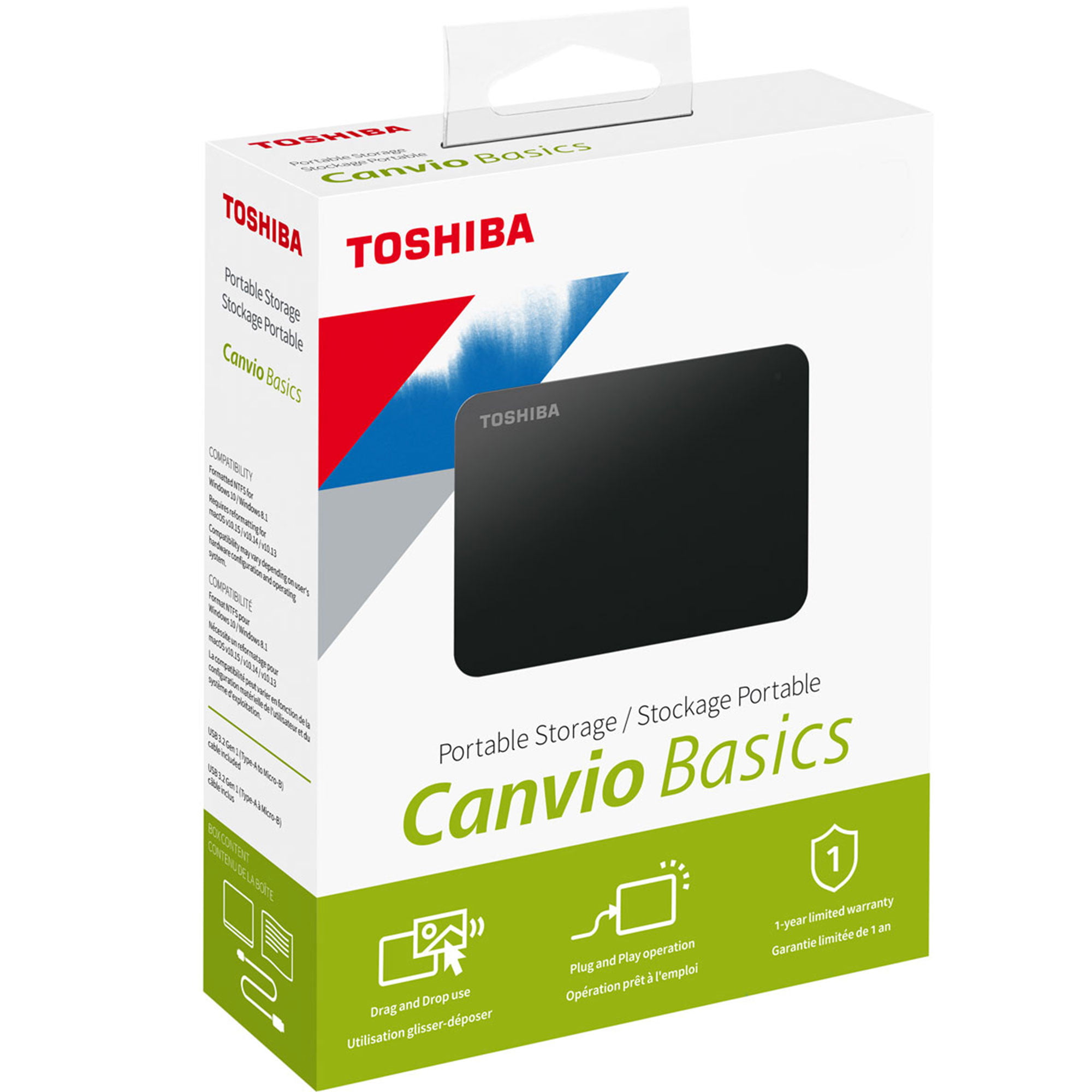 Toshiba Canvio Basics : Disque dur externe portable de 1 To / 2 To / 4 To – Stockage Plug-and-Play simple et rapide avec USB 3.2 Gen 1 pour PC et Mac (Noir mat)