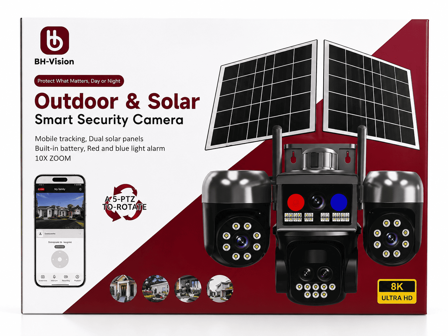 BH-Vision Outdoor & Solar Smart Security Camera | 8K Ultra HD Dual Solar PTZ Camera
