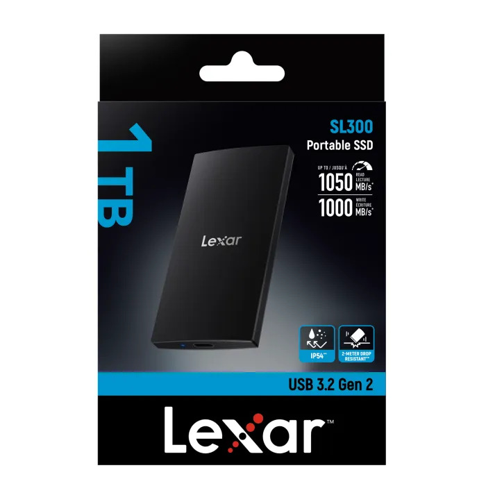Lexar SL300 SSD Portable 1 To USB 3.2 Gen 2 Type-C | Vitesse Lecture 1050 Mo/s Écriture 1000 Mo/s | Compatible PC, Mac, PS5, Xbox, Android